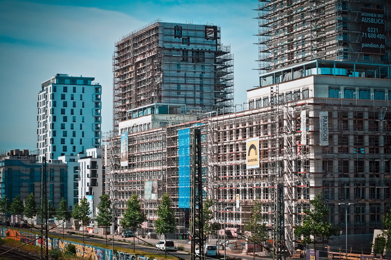 daytime, city life, rent, blue, build, residential district, urban Scene, financial district, modern architecture, urban, building Exterior, concrete, scaffold