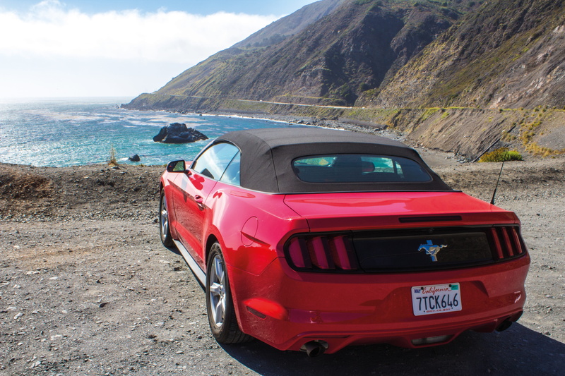 view, california, 5K, natural, nature, motor vehicle, day, sea, scenics - nature, convertible, drive, water, red, land, mode of transportation, west coast