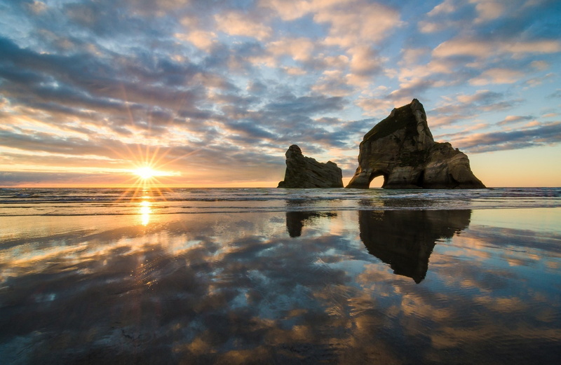 tranquil scene, New Zealand, outdoors, no people, waterfront, beauty in nature, nature, sky, clouds, tranquility, stack rock, sea, rock formation, sunlight