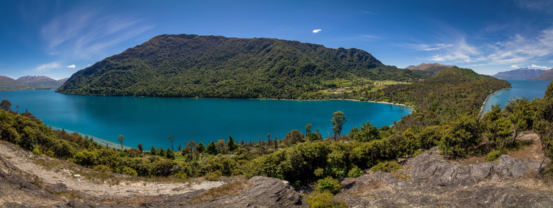 Otago, New Zealand, Lake Wakatipu, the Peninsula, panorama, 8K, Bobs Cove peninsula, hill, Pasture Hill, lake