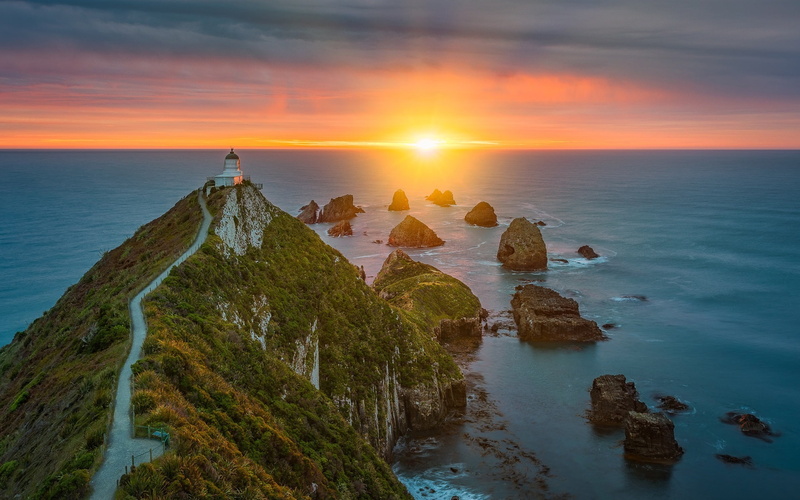 horizon over water, 1080P, orange color, otago-pacific, no people, rock - object, tranquility, beach, idyllic, outdoors, sun, sunset, sea, land, water