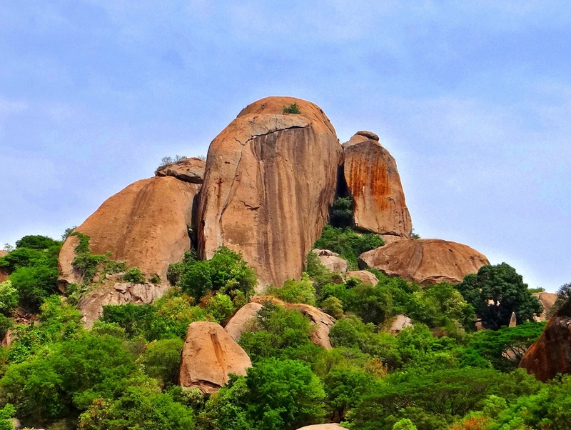 eroded, sandstone, tree, cloud - sky, day, no people, rock formation, rock - Object, rocks, ramgiri hills, plant, sholay, formation, bangalore, travel destinations