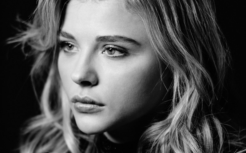 1080P, actress, Chloë Grace Moretz, women, monochrome, face