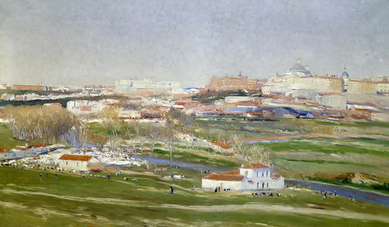landscape, 1080P, picture, home, Aureliano de Beruete and Moret, the city, river, people, The view on the meadows of San Isidro in Madrid