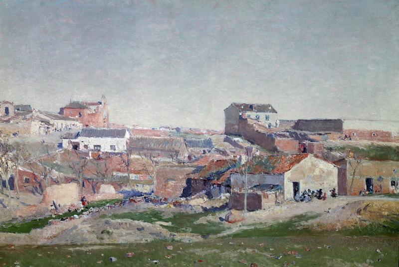 the city, View Of A City Block, Aureliano de Beruete and Moret, picture, 1080P, hills, the urban landscape, home