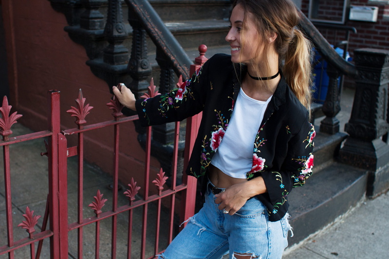 jacket, casual clothing, outdoors, hair, red, three quarter length, female, staircase, stair, beautiful woman, black, hairstyle, lifestyles, real people