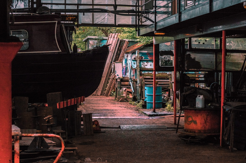 eel pie island, old building, metal, boat, business, metal industry, absence, alley, england, story, outdoors, abandoned, united kingdom, cannal, no people