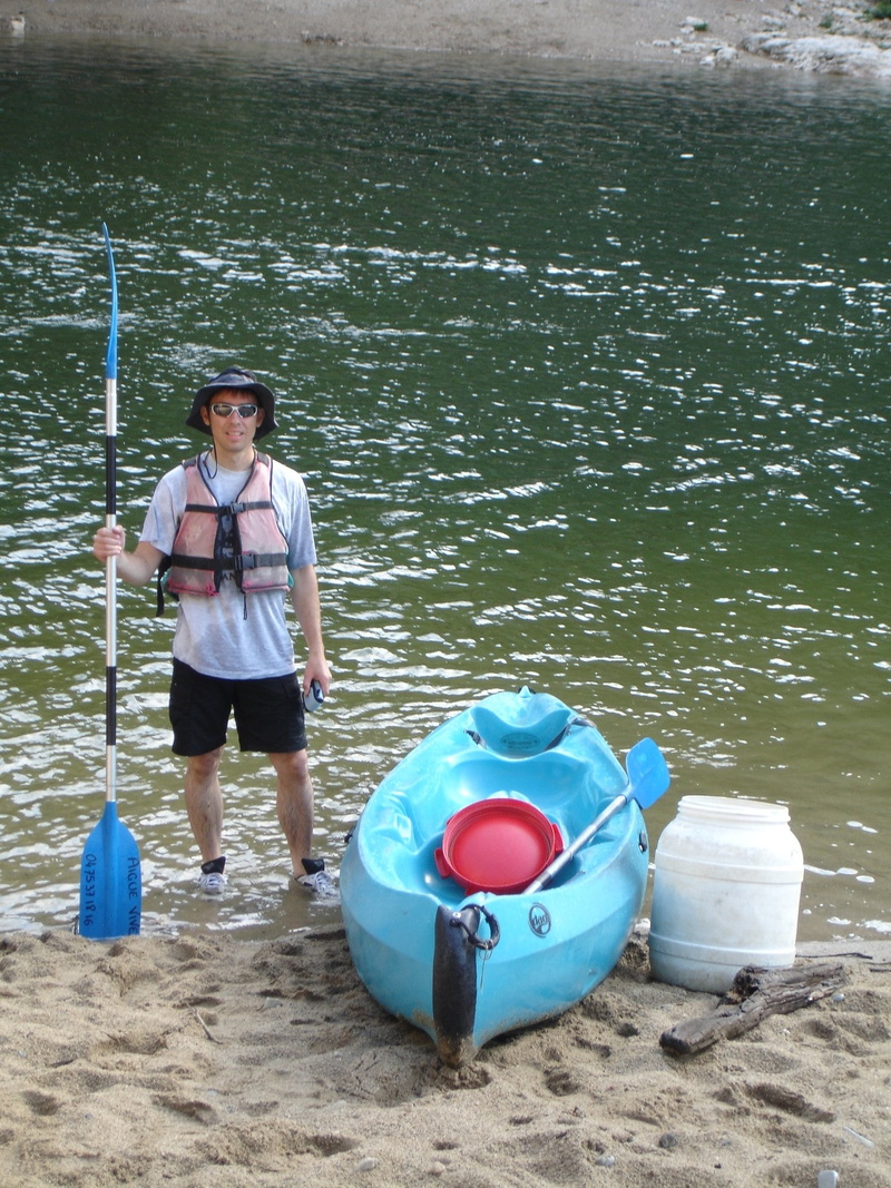 real people, holiday, river, looking at camera, paddler, young men, boot, lifestyles, men, standing, full length, canoeing, ardeche, young adult, day, portrait