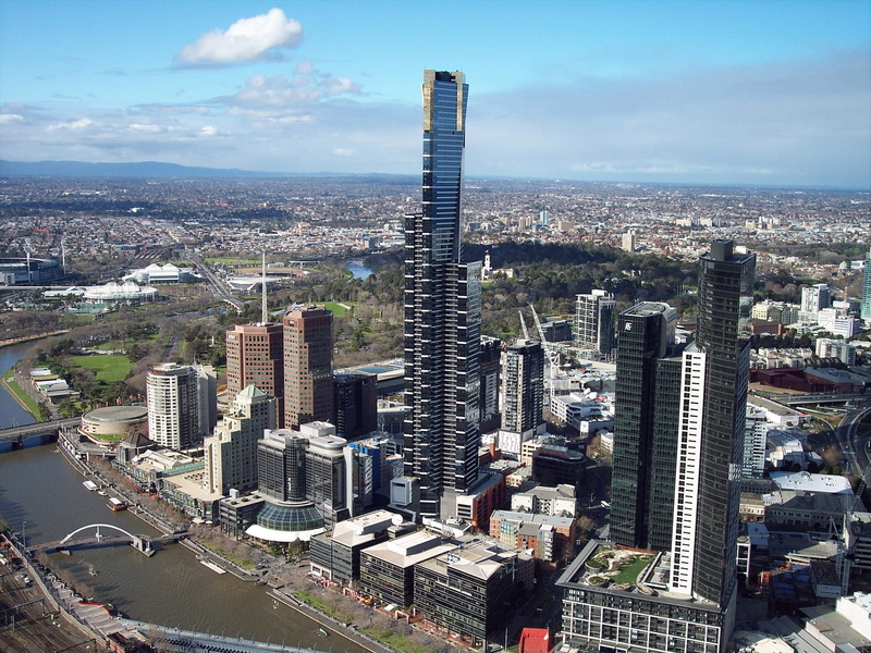 Eureka Tower, architecture, office, high angle view, daytime, black, outdoors, Melbourne, financial district, day, grey, Buildings, 1080P, nature, city