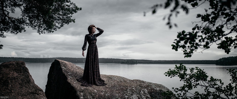 women outdoors, non-urban scene, outdoors, model, water, lake, women, dress, Alina Bazanova, adult, looking at view, Maxim Guselnikov, nature, beauty in nature