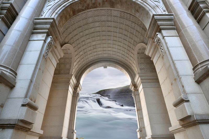 architectural column, day, sky, outdoors, 4K, arch, no people, nature, white color, history, architecture, synthesis, travel, tourism, built structure