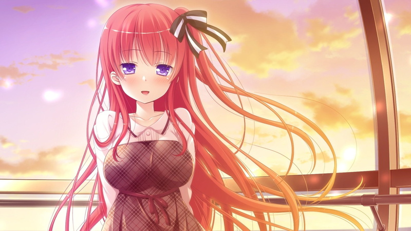 Blush, 1080P, Eerisu Erenoaru, Red Hair, Smile, Girl, Dress, Anime, Long Hair, Purple Eyes, Unlucky re:birth/reverse
