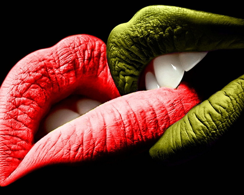 green, Artistic, red, lips, 720P, Love