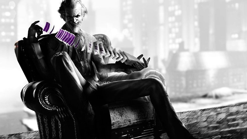 movies, selective coloring, Joker, 720P, Batman, couch, armchairs, cards, video games