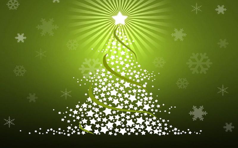 abstract, 720P, unique, green, tree, stars, christmas