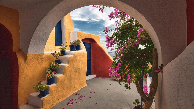 unique, unique architectural style pictures, style, garden, 1080P, architectural, pictures, flowers, desktop, greece