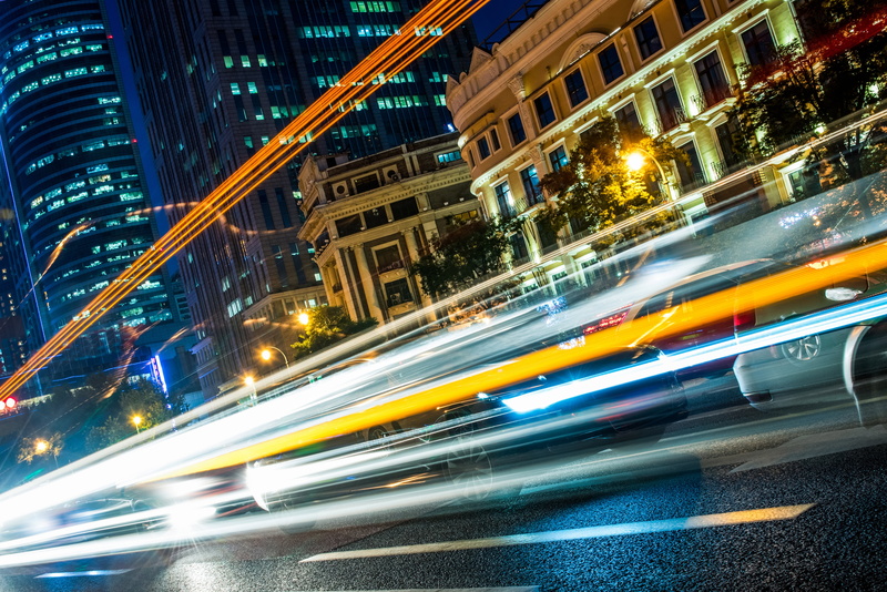 strip lights, blur, cars, bokeh, headlights, night, excerpt, line speed, ., markup, road, the city, lighting skyscrapers, 5K, skyscrapers, feel of speed
