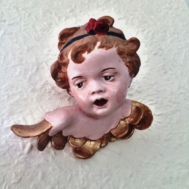 girls, close-up, art and craft, angel figurines, human representation, people, headshot, holy, representation, surprise, white background, church, cherub