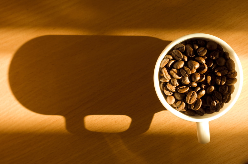 grain, freshness, dark, cup, drink, mug, blank, steam, heap, high angle view, breakfast, black, coffee, food and drink, indoors, warm, roasted coffee bean