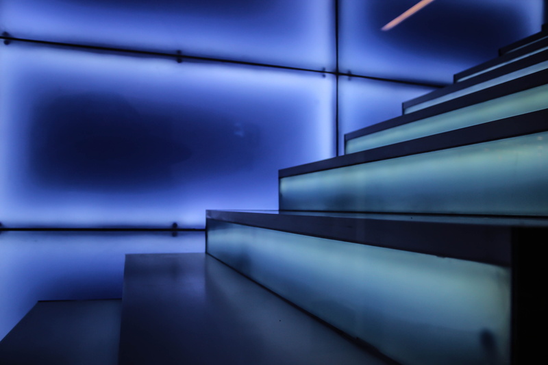 illuminated, architecture, wall - building feature, lichtspiel, gradually, no people, futuristic, building, purple, 5K, pattern, city, city life, built structure