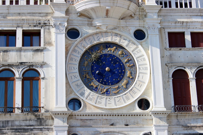 ornate, time, window, the past, historically, clock, beautiful, the clock tower, blue, architecture, st marks square, circle, venice, geometric shape, clock face