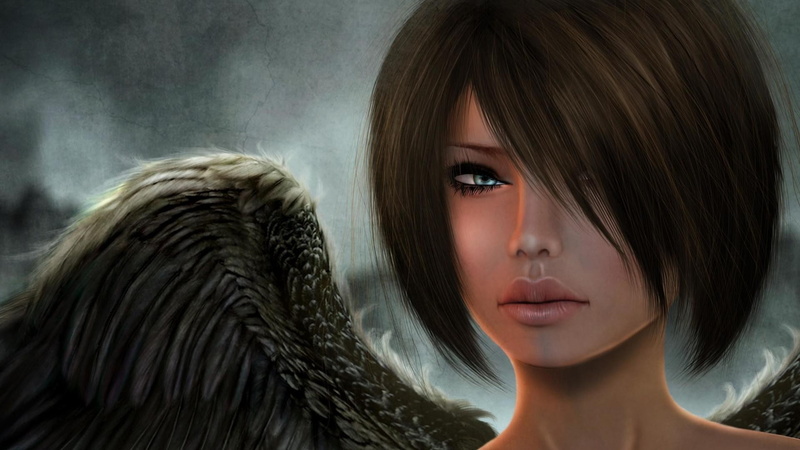 young adult, blue eyes, beautiful people, wings, body part, hair in face, face, short hair, close-up, human body part, fashion, headshot, human hair, render