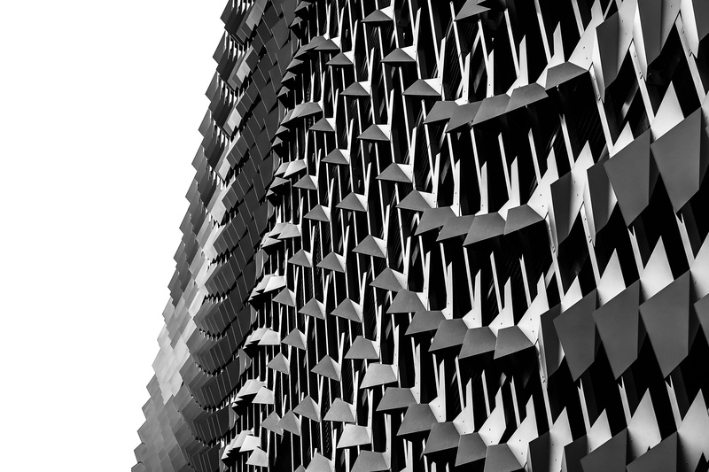 low angle view, building, building exterior, cool, patterns, close-up, architecture, 4K, gray, united states, texture, outdoors, surreal, shapes, office building exterior