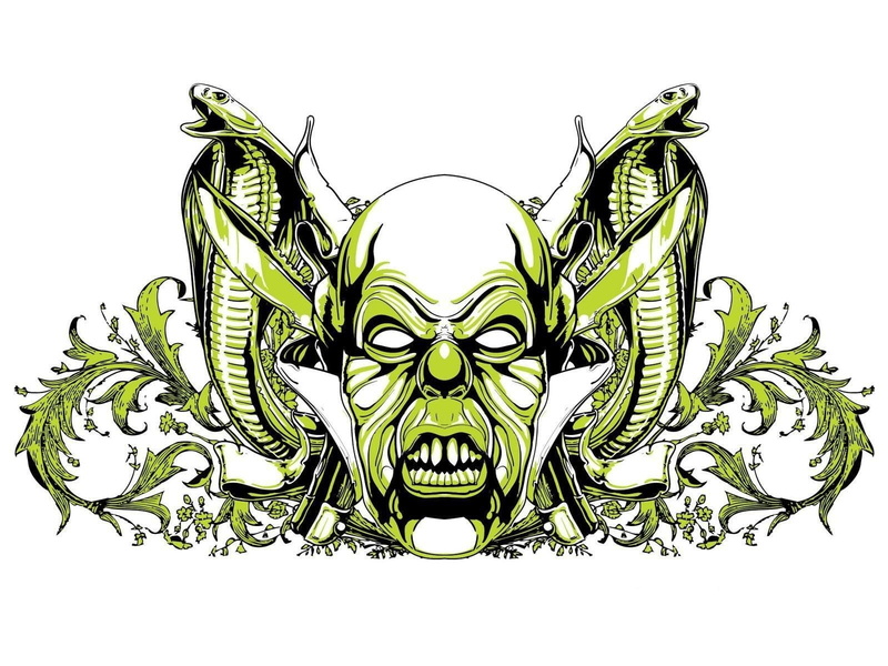 Snake, shape, Symbol, Style, human representation, studio shot, representation, art and craft, close-up, creativity, green color, cut out, Skull, design