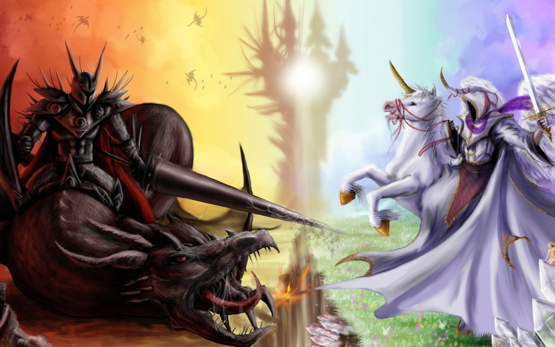 fantasy, demon, evil, horse, angel, sword, dragon, 720P, good, armor, art