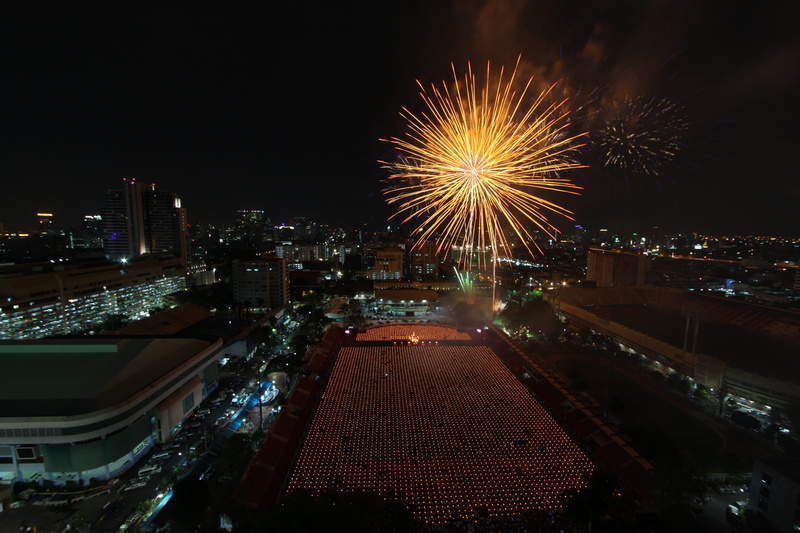group, celebration, building exterior, built structure, outdoors, motion, architecture, Ceremony, sky, illuminated, praying, bangkok, firework - man made object