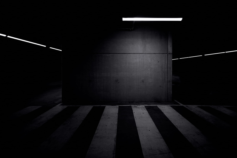 parking, subway, black, indoors, white, night, lighting, no people, transportation, 10.05.2, sign, empty, zebra crossing, architectural column, parking lot