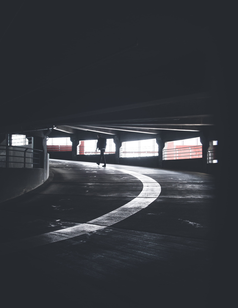 transportation, path, mood, no people, the way forward, direction, parking garage, parking, indoors, lot, dark, leading line, built structure, building