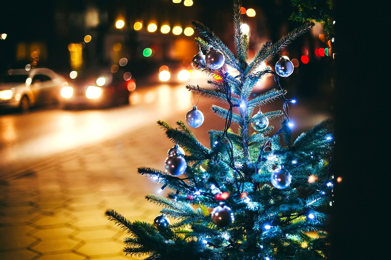 year, light, street, crismas, balls, tree, 1080P, cars