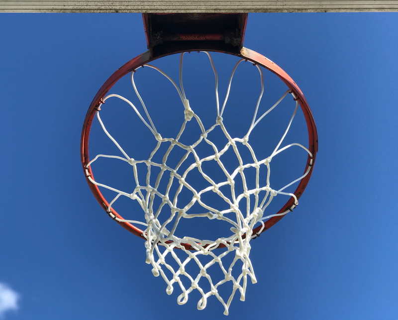 blue, bball, clear sky, leisure games, directly below, blog, day, low angle view, outdoors, leisure activity, basketball, net, sports, motion, basketball hoop