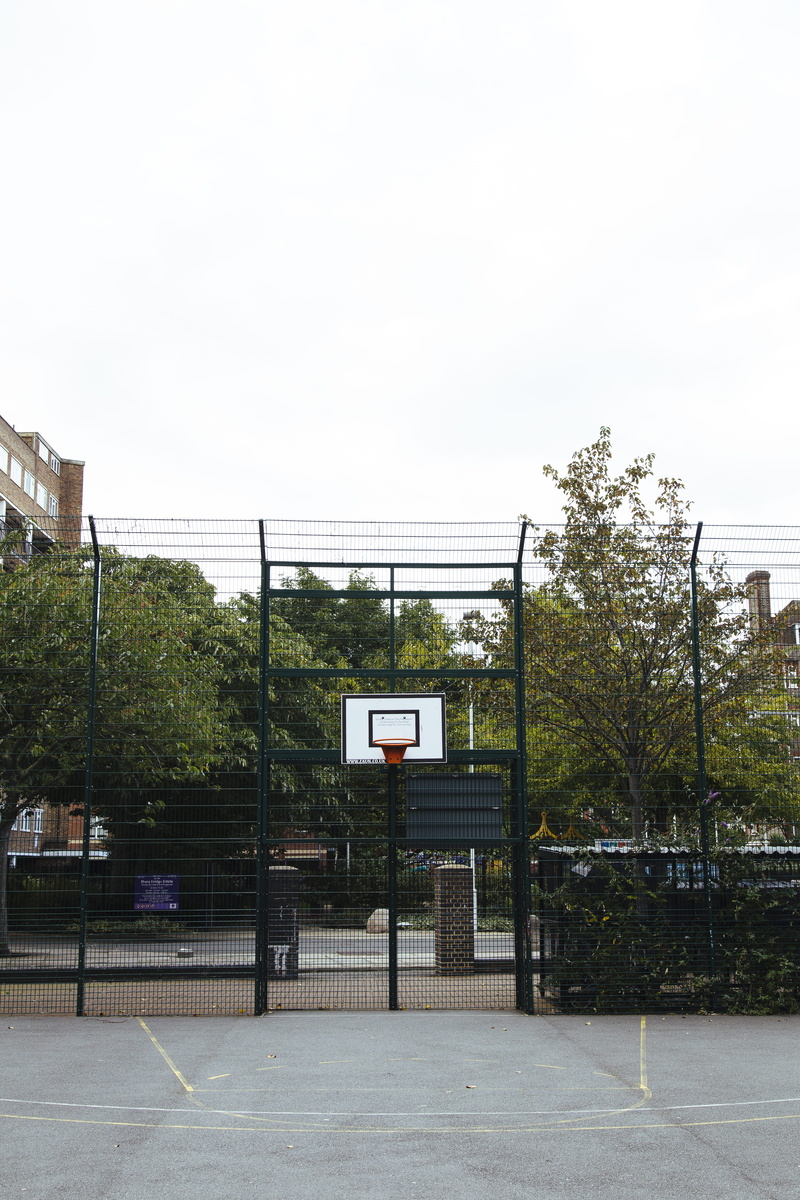 day, no people, sport, clear sky, office building, basket, tree, outdoors, team sport, architecture, empty, working out, growth, basketball, sky, london