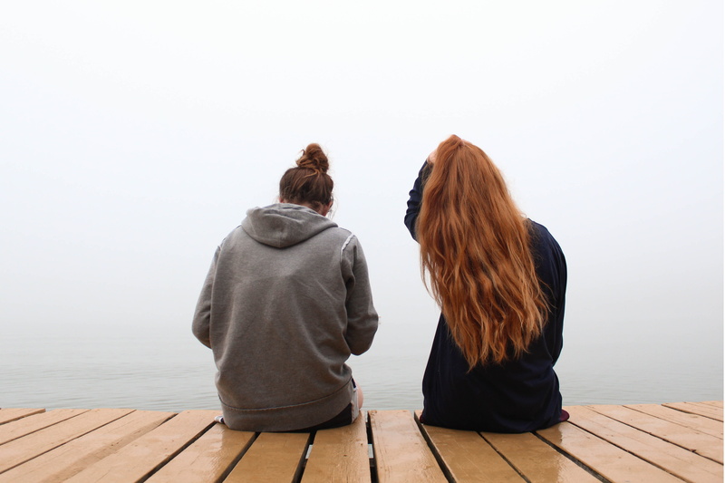 body, person, women, friend, human, leisure activity, wooden, rear view, looking at view, wood, faceless, dock, morning, back, water, casual clothing, hair