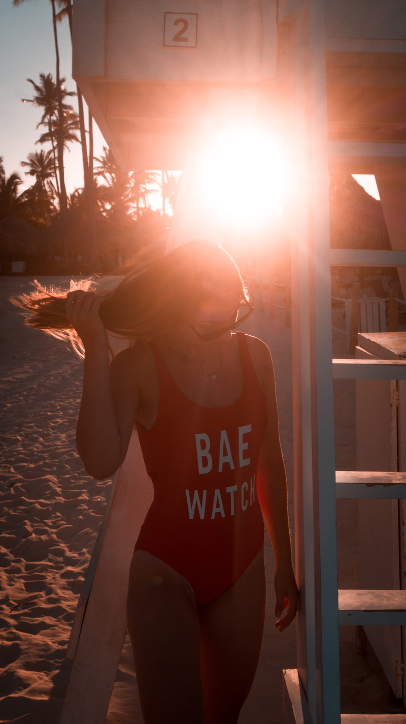 dominican republic, punta cana, women, lifeguard station, real people, flare, person, front view, lifeguard, human, bathing suit, bright, girl, casual clothing