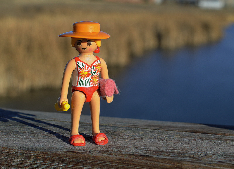 summer, sandals, action figure, girl, flip-flops, lake, vacation, swimsuit, hat, innocence, nature, female, child, leisure, water, 4K, swimwear, fashion