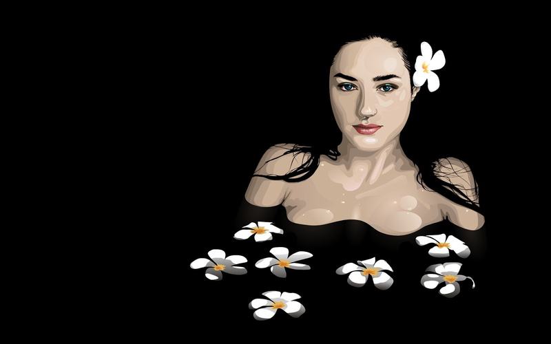 1080P, flowers, hd, black, bath, digital/artwork
