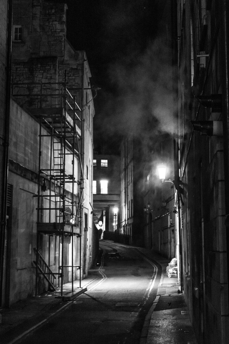 direction, street light, alley, industry, steam, outdoors, no people, city, building exterior, 5K, building, nature, illuminated, residential district