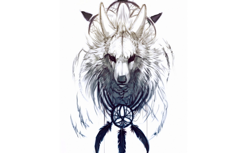 dog, Dreamcatcher, 1080P, feathers, white background