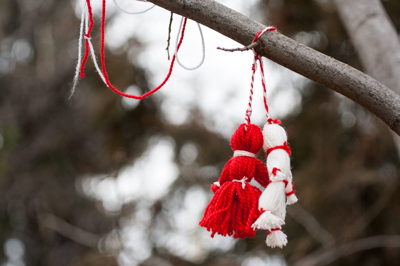 celebration, martenitsa, symbol, in the spring, hanging, holiday, thread, mar, twig, wave, custom, outdoors, culture, winter, close-up, red, art and craft