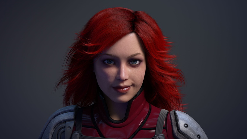 hair, AMD, look, mole, lips, grin, Techno Demo, costume, techno-demo, computer graphics, red, TressFx, Ruby, CryEngine, girl, 1080P