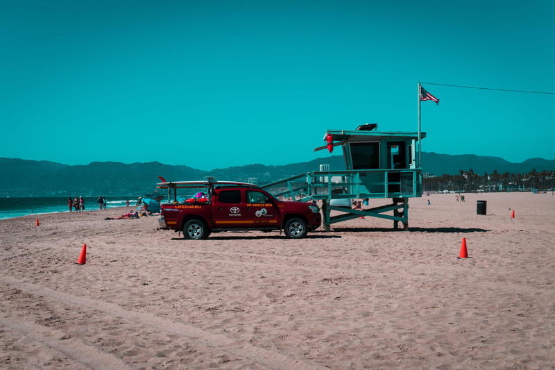blue, beauty in nature, water, united states, mountain, incidental people, lifeguard, outdoors, surf, california, sky, truck, transportation, sand, copy space