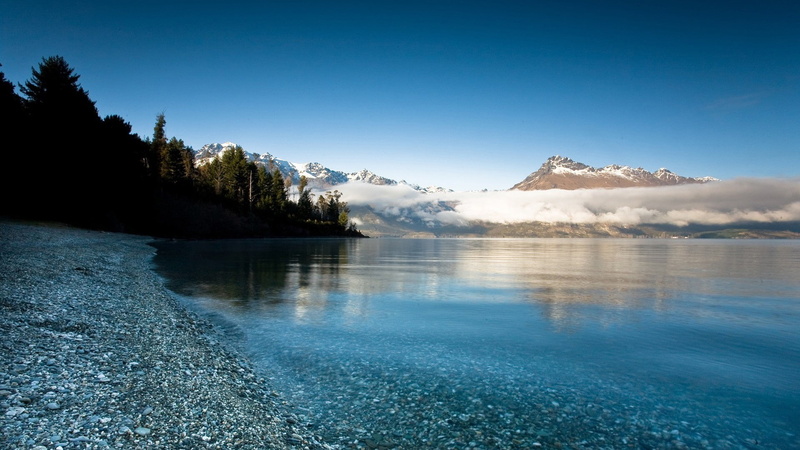 trees, 1080P, stones, mountains, water, New Zealand