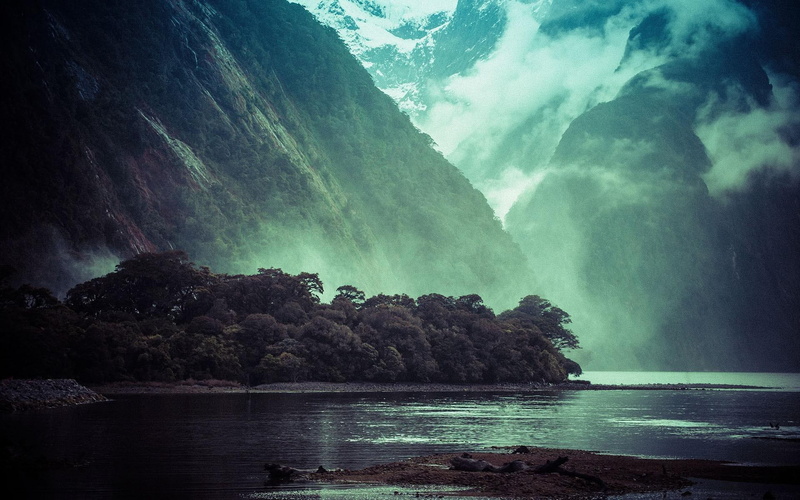 river, lake, fjord, mountain, nature, 1080P, foggy, 1920x1200