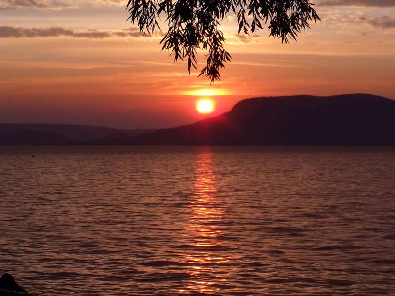 orange color, tranquil scene, waterfront, silhouette, sun, 2K, tree, water, sky, beauty in nature, Sunset, no people, Badacsony, Lake Balaton, tranquility