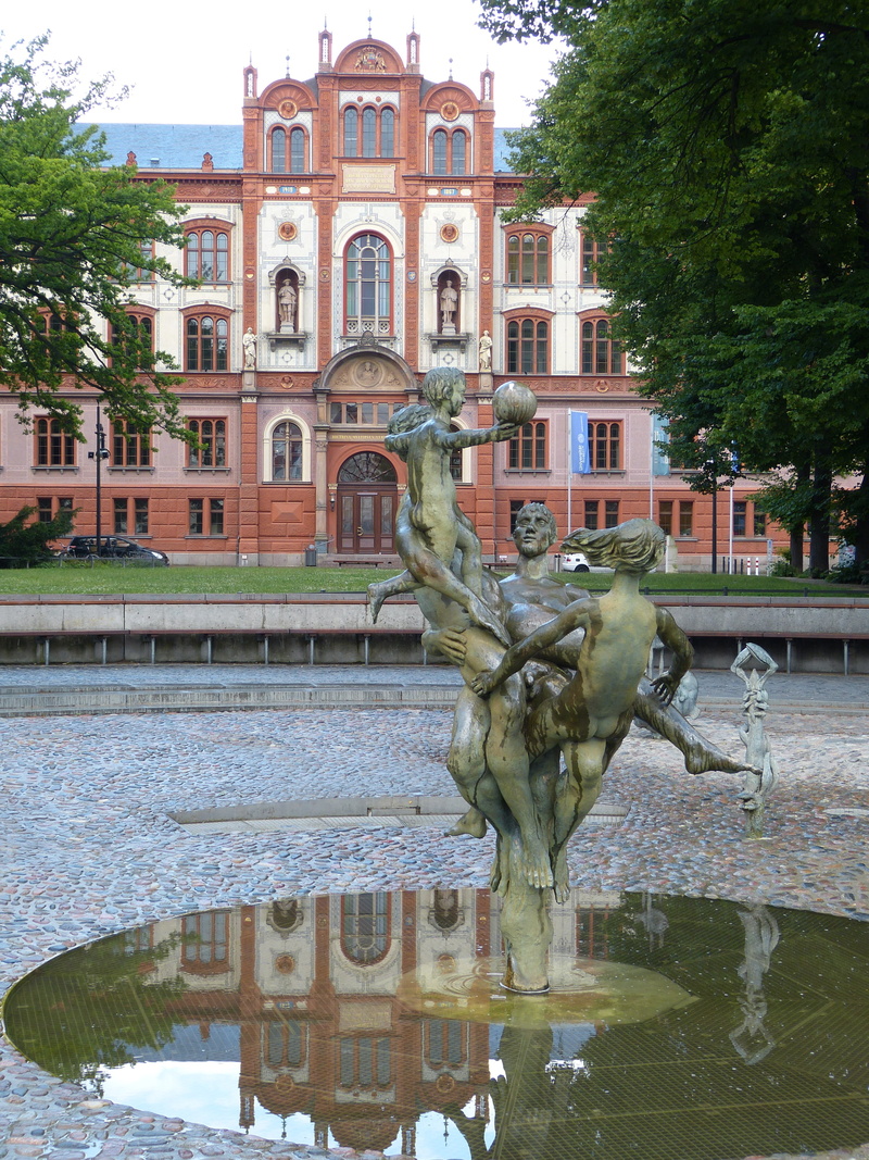 travel destinations, woman, water, university, artwork, no people, figure, hanseatic city, art and craft, building, fountain, art, child, tree, built structure