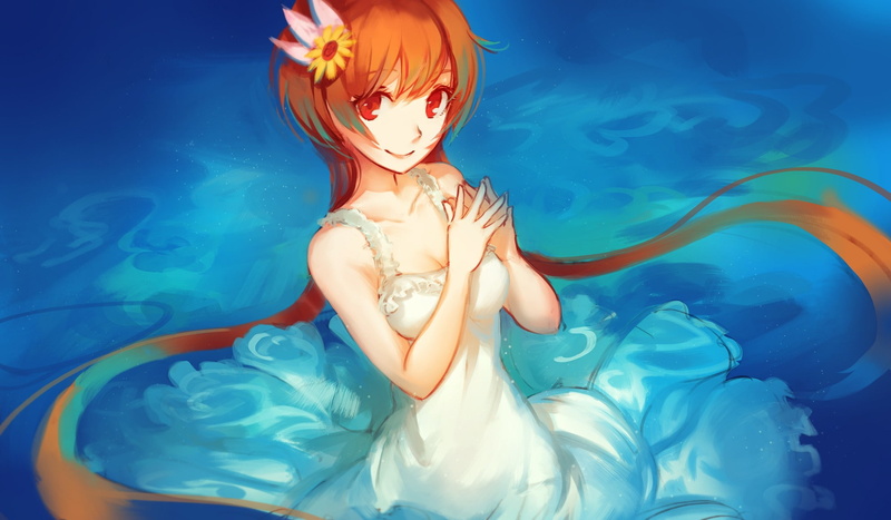 Tachibana Marika, beauty, swimming pool, young adult, pool, 1080P, cleavage, adult, underwater, wedding dress, Nisekoi, swimming, anime girls, floating on water