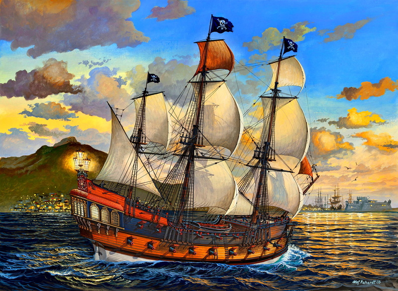 pirates, sea, Sailing, sails, 1080P, Jolly Roger, ship, figure